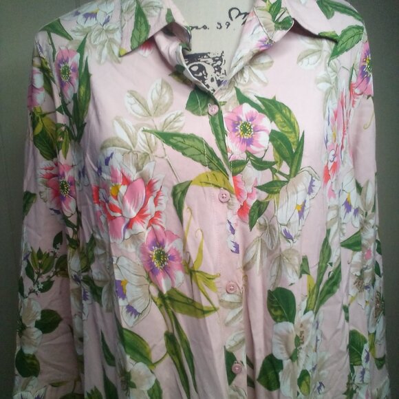 Grace Elements Blouse XL Button Up 3/4 Sleeve Floral Colorful - Picture 9 of 16